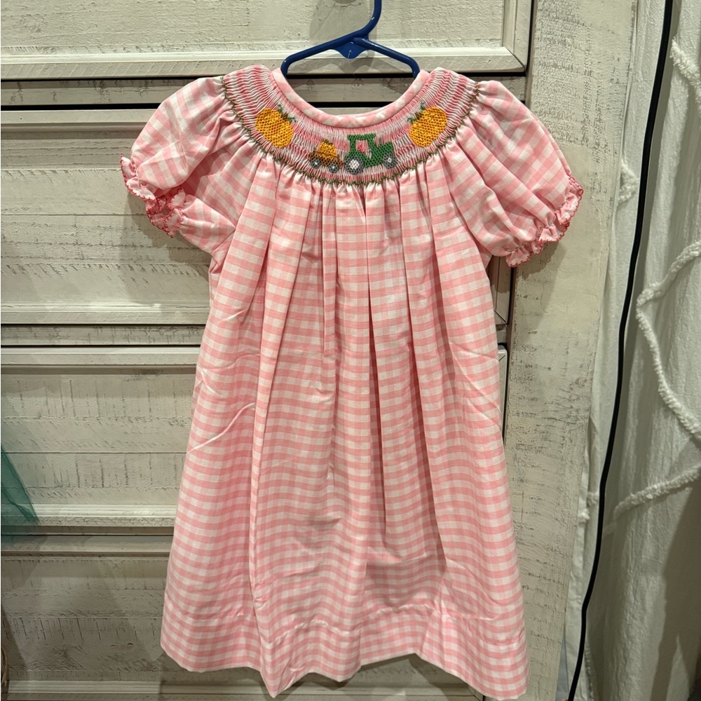 Classic whimsy pink gingham fall smocked dress
